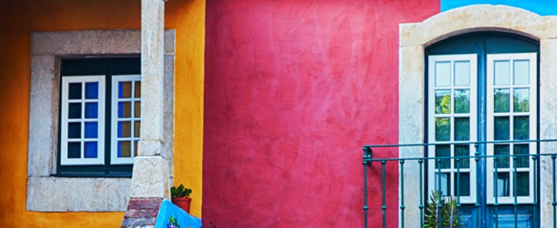 Pink wall with windows