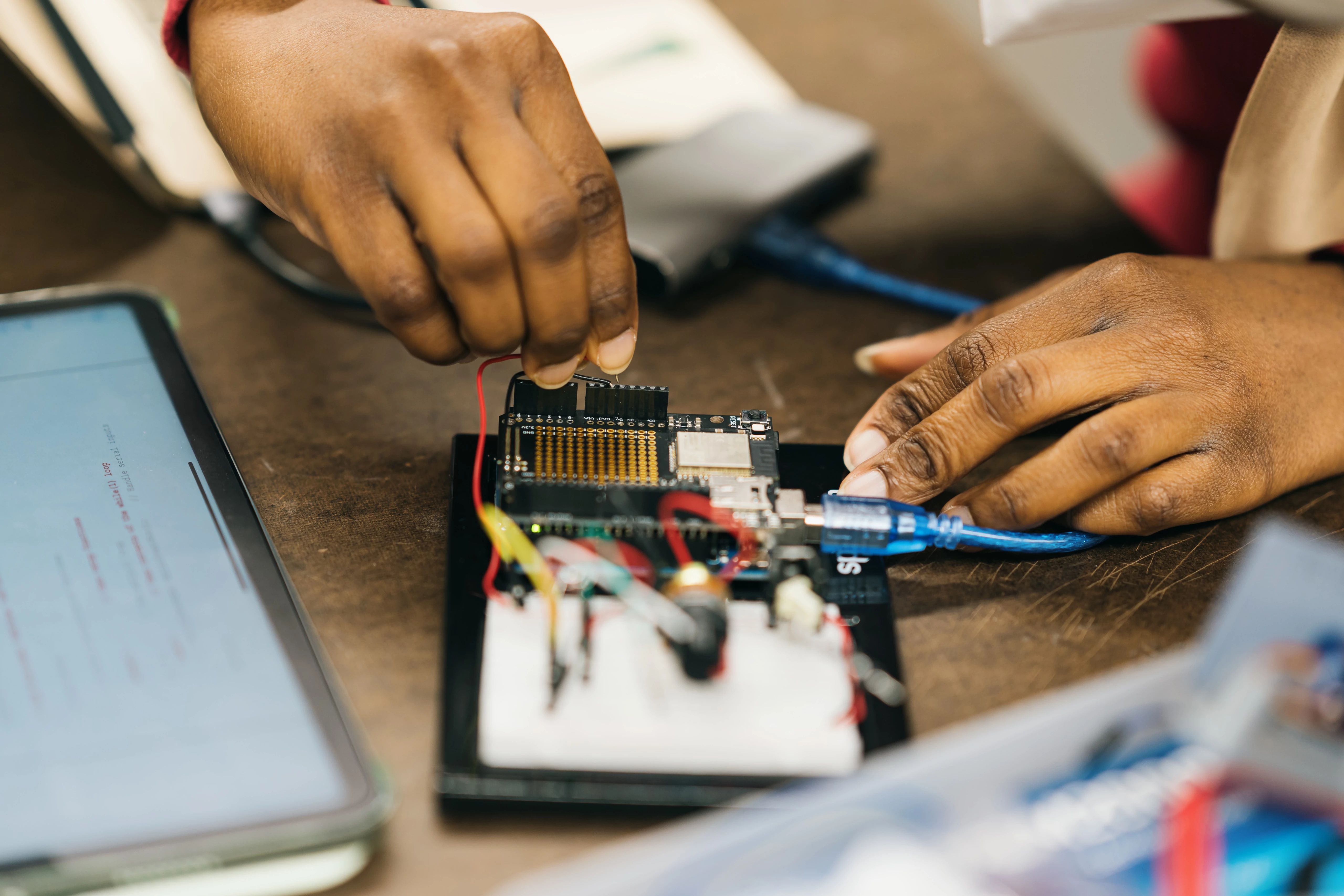 Researcher building a computer