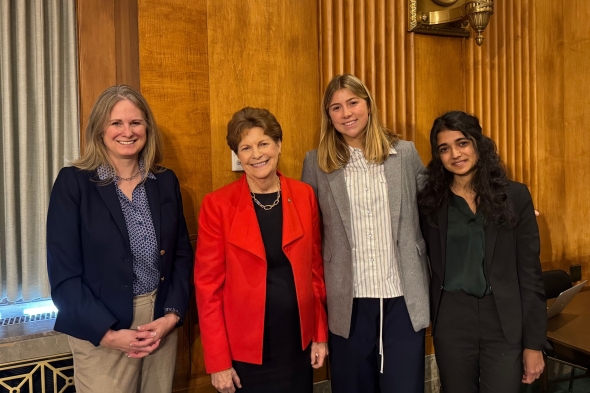 Jennifer Lind, N.H. Senator Jeanne Shaheen, and Anika Mukker '26