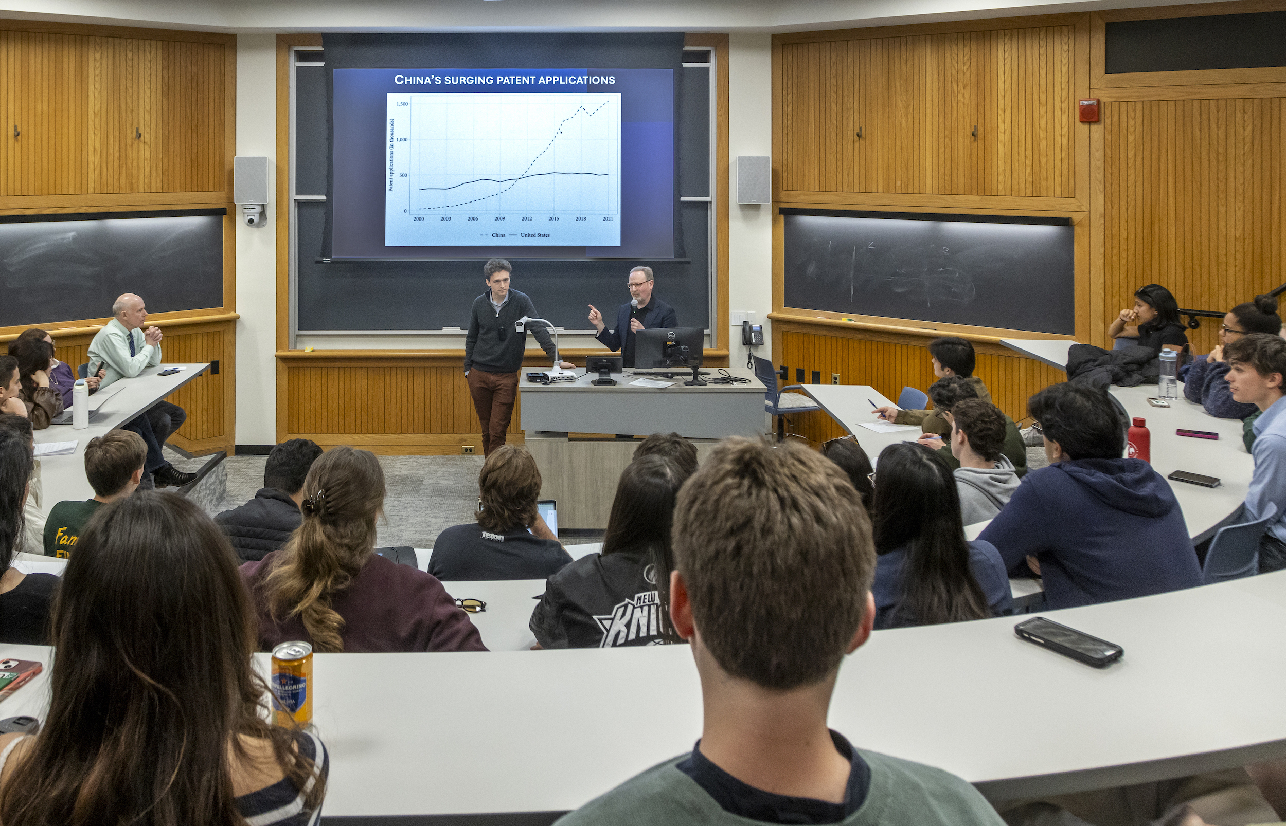 Professor Stephen Brooks and Ben Vagle '22 during campus talk