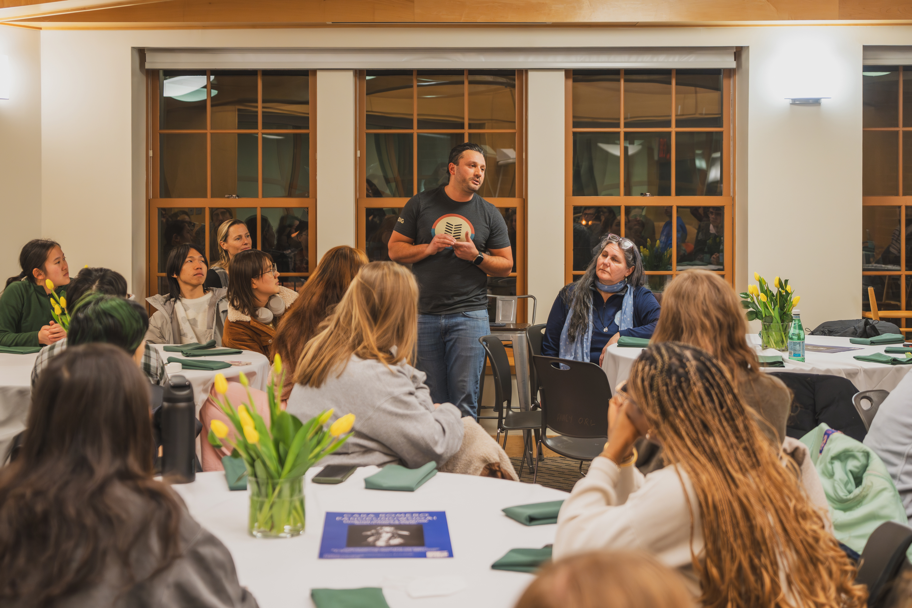 Matt Chandra talking to students, faculty, and staff