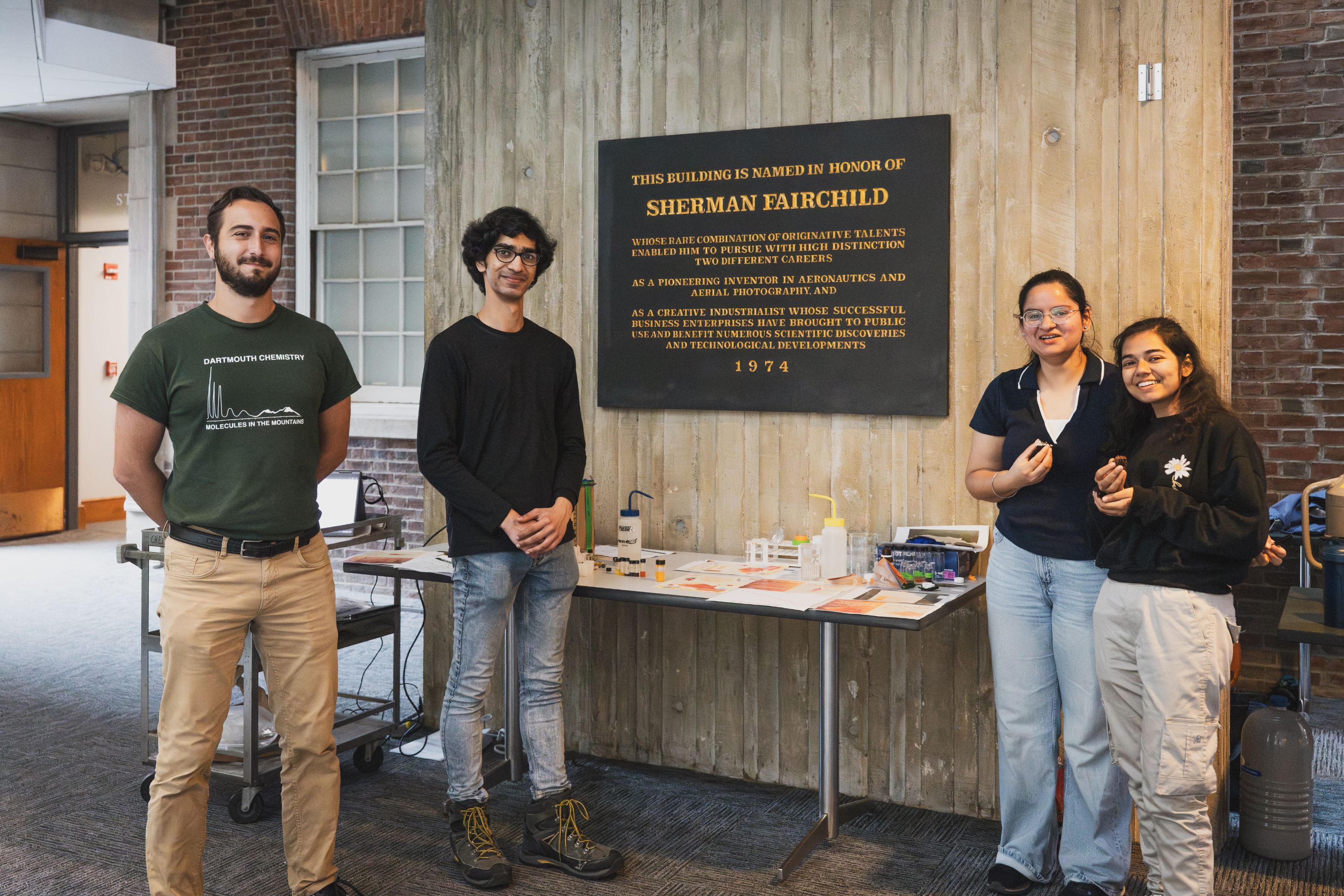 Left to right: Postdoctoral researcher Emanuele Scalone from the Robustelli Lab, and graduate students Vedang Puranik, Ramanpreet Kaur, and Prajakta Kashyap from the Aprahamian Lab.