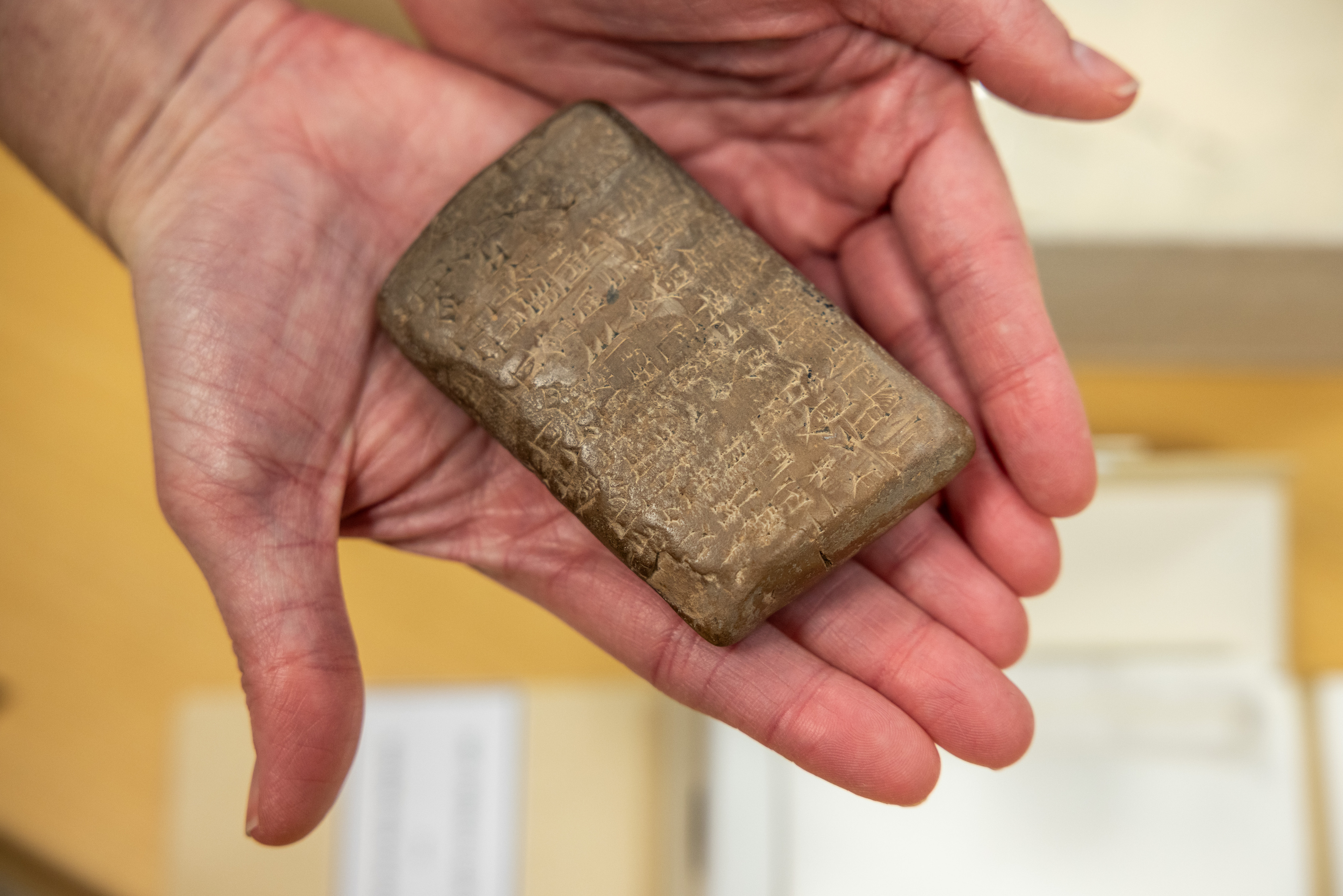 Cuneiform tablets from around 2350 B.C., excavated from Tell Jokha in southern Iraq. The ancient records document everyday commerce: tax lists, oil deliveries, livestock sales.