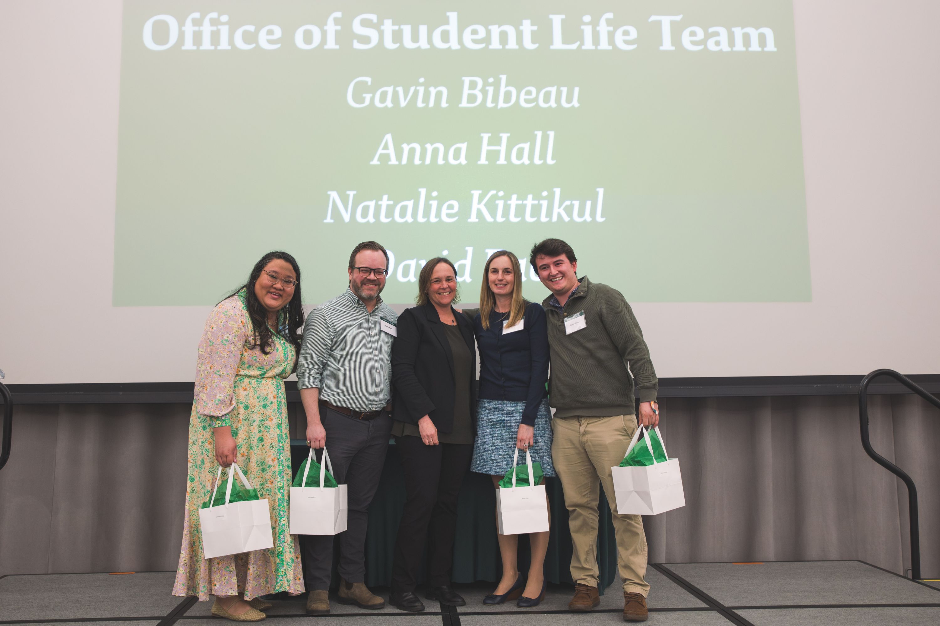 Natalie Kittikul, David Pack, School of Arts and Sciences Dean Nina Pavcnik, Anna Hall, and Gavin Bibeau