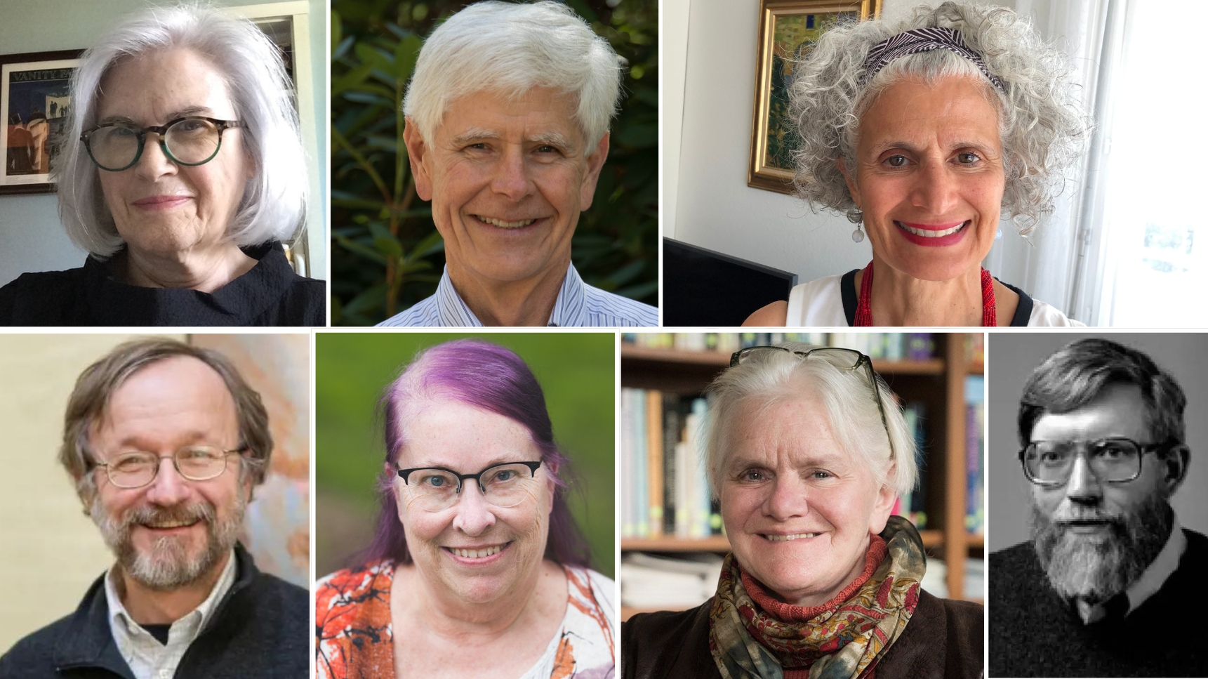 From top left, clockwise: Mary Desjardins, Jay Hull, Irene Kacandes, Douglas Haynes, Susan Ackerman, Catherine Cramer, and John Thorstensen