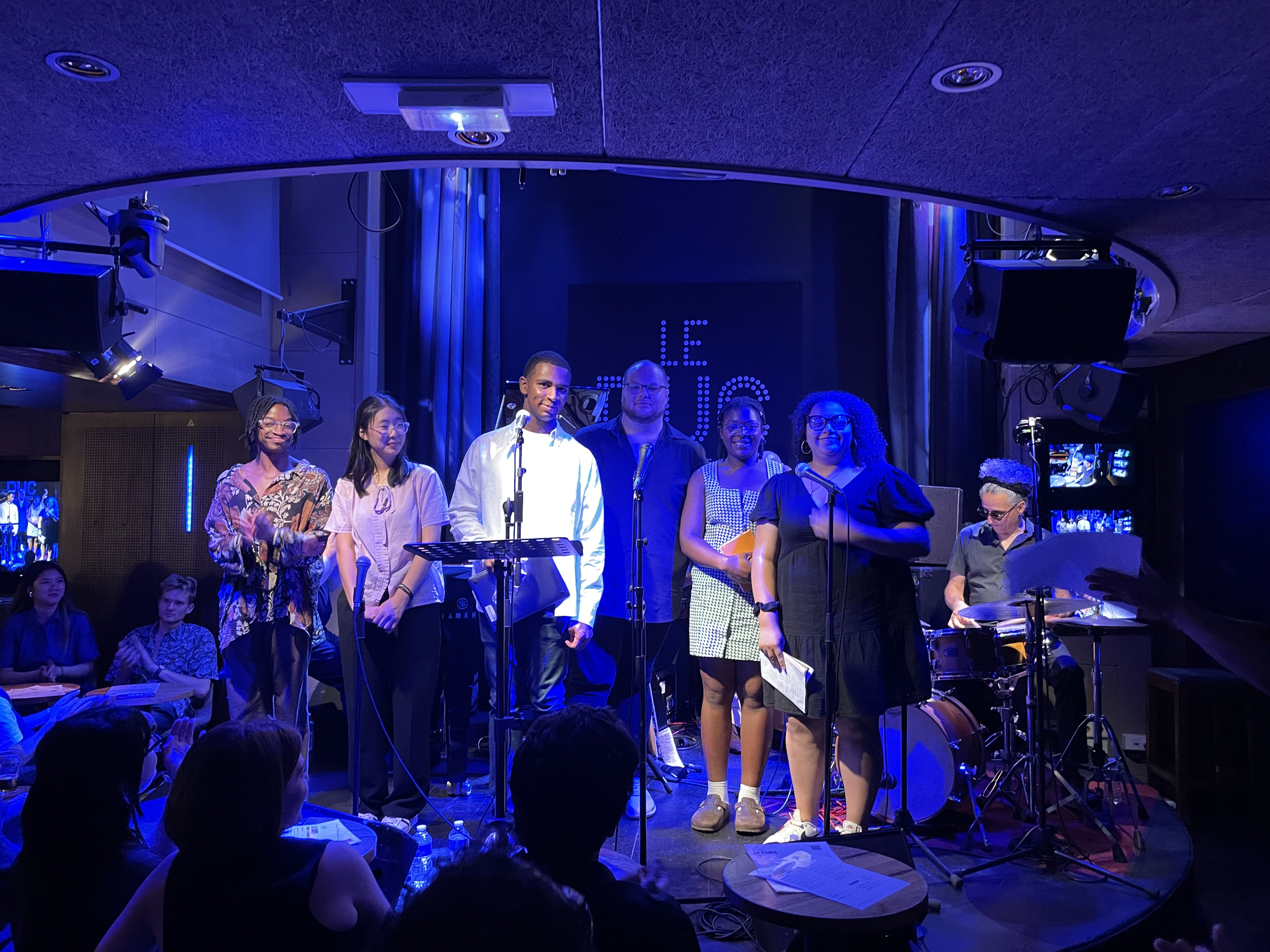 From left to right: Alex Stanford '24, Anne Rhee '25, Jared Pugh '25, Hayden El Rafei '24, Lexy Piton '24, and Esmeralda Abreu-Jerez '25 at Le Duc des Lombards in Paris.