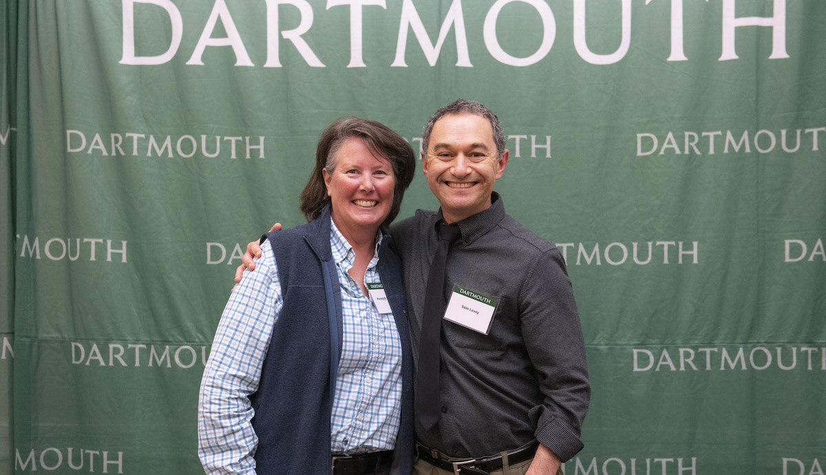 Meredyth Morley stands with Sam Levey, associate dean for the arts and humanities, who presented her with the Unsung Hero award. (Photo by Kata Sasvari)