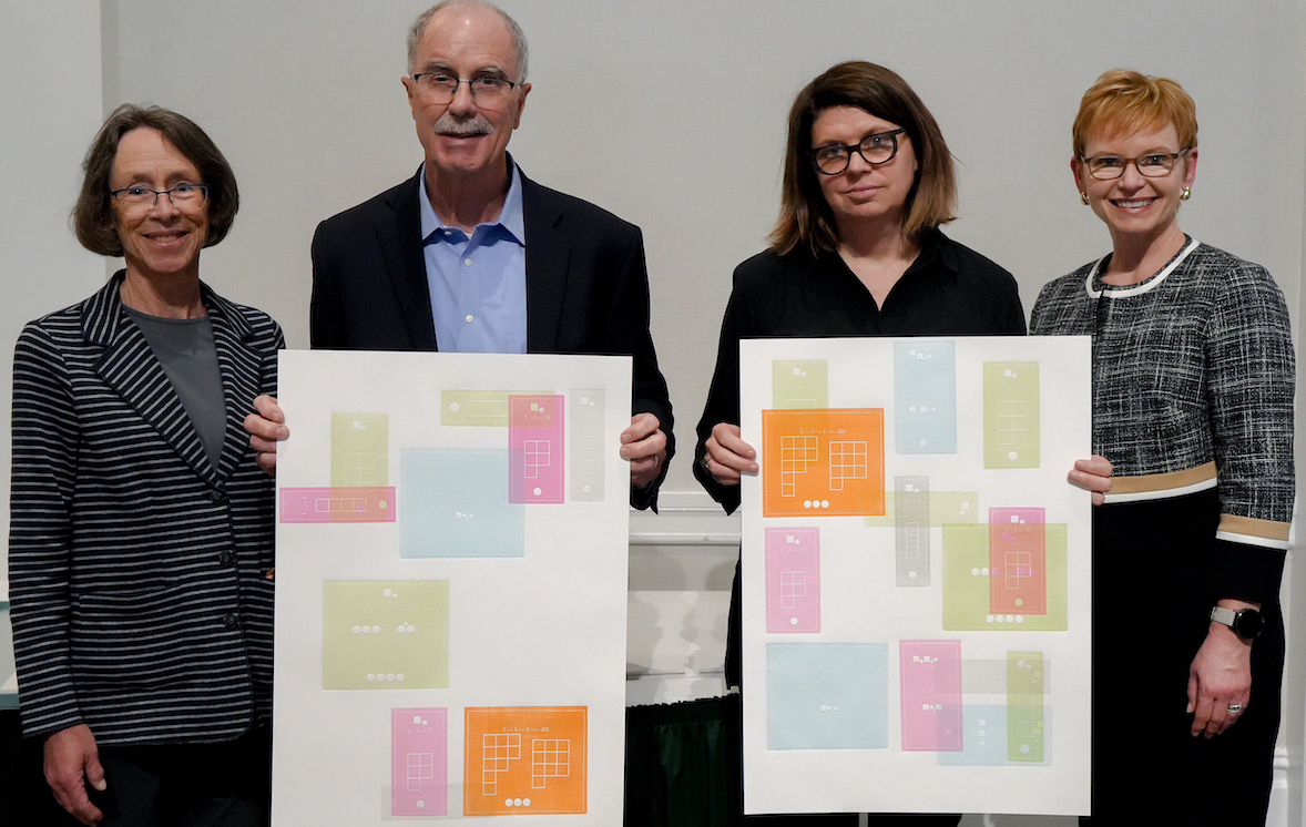Gail Gentes, President Philip J. Hanlon '77, Professor Tricia Treacy, and Dean Elizabeth Smith