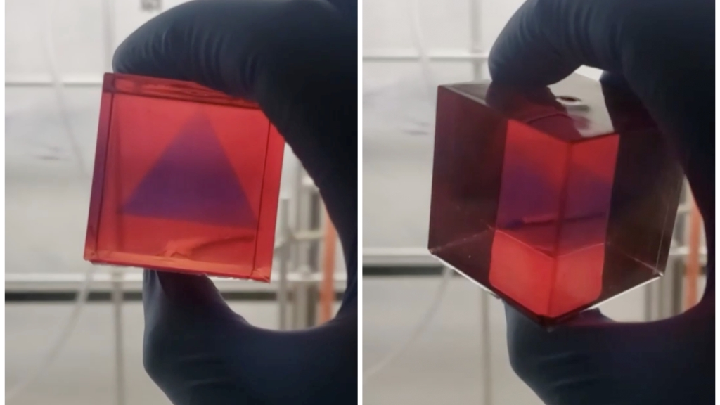 Acrylic cube with pyramid inside