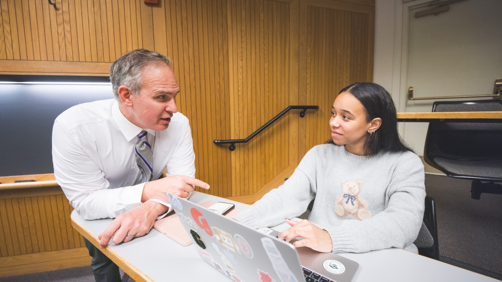 Jason Barabas talking to Gabrielle Franklin