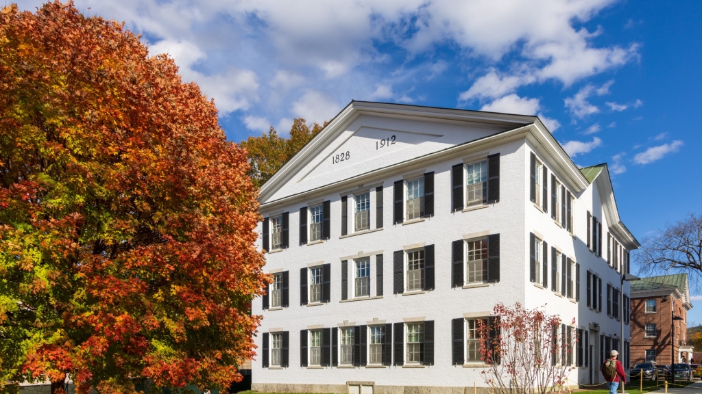 White building facade with blue sky