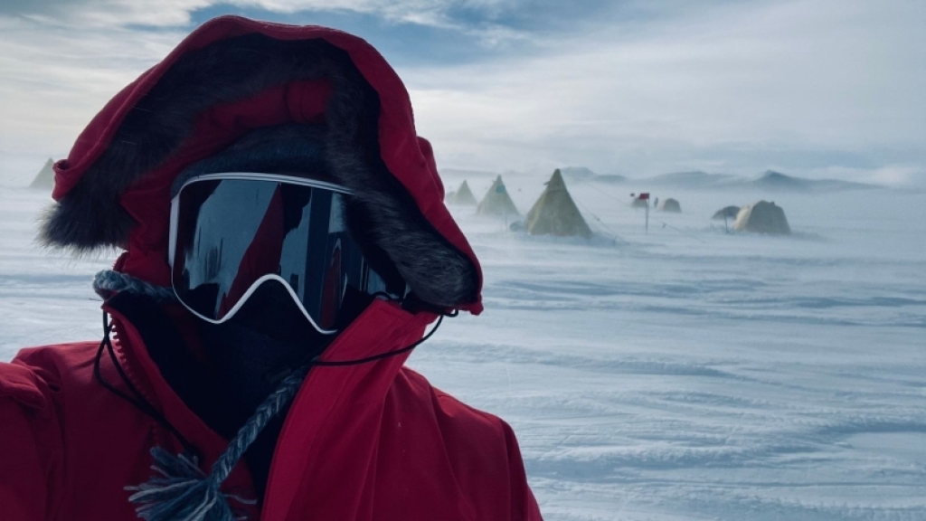 Guarini PhD student Jacob Chalif at the Allan Hills camp in Antarctica