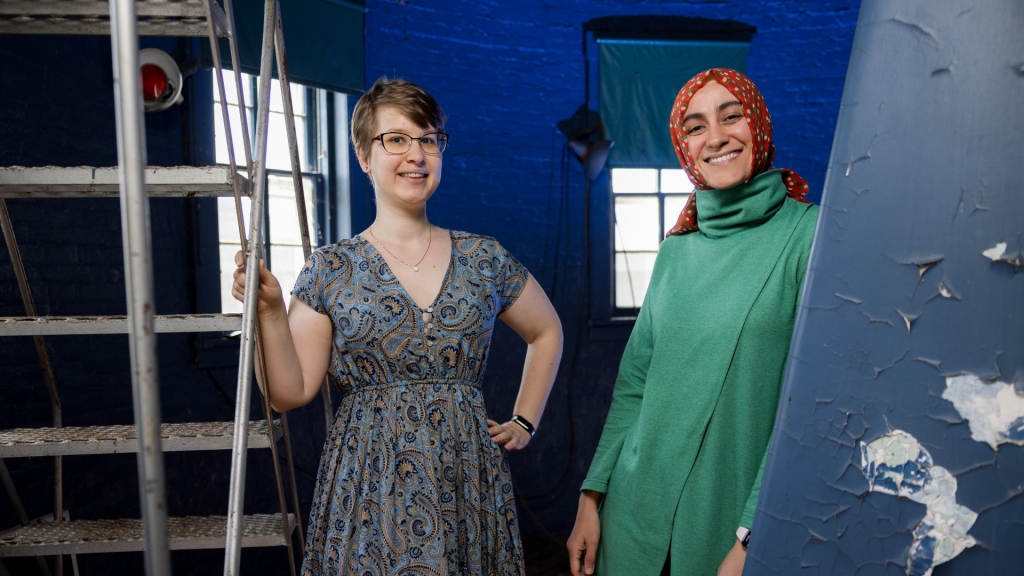 Research associate Laura Hunter and professor Burçin Mutlu-Pakdil in the equatorial room of Dartmouth’s Shattuck Observatory