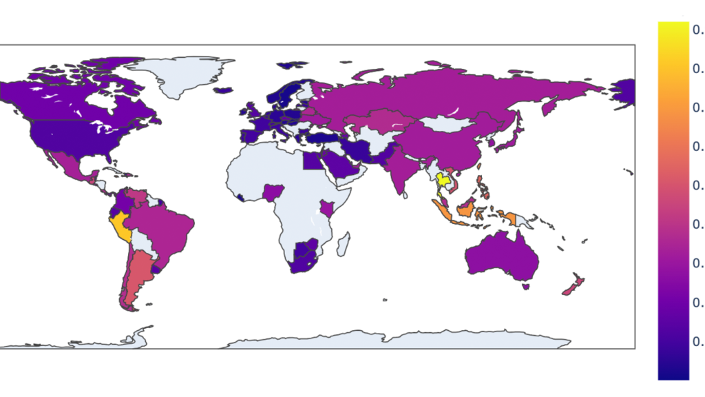 A map showing the percentage of blacklisted jurisdiction use
